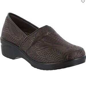 easy WORKS BY EASY STREET Brown Embossed Women's Slip-On Shoes